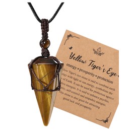 Jovivi Tiger Eye Crystal Necklace for Men Women Adjustable Wax Rope Natural Stone Hexagonal Pointed Healing Crystals Pendant Necklaces Gemstone Jewelry