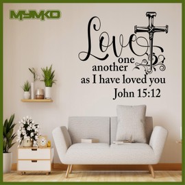 MYMKO Love One Another As I Have Loved You Size 21x21'', Bible Cross UV DTF Wall Car Mirror Decal, Peel and Stick Wall Art Decal for Living Room Bedroom Kitchen TV Wall, Wall Stickers Decor
