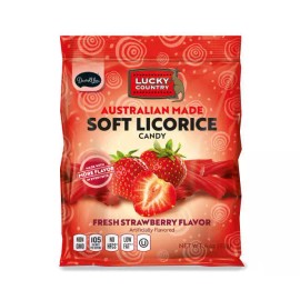 Lucky Country (1) Lucky Country Australian Made Soft Licorice Strawberry Flavor 4oz Bag