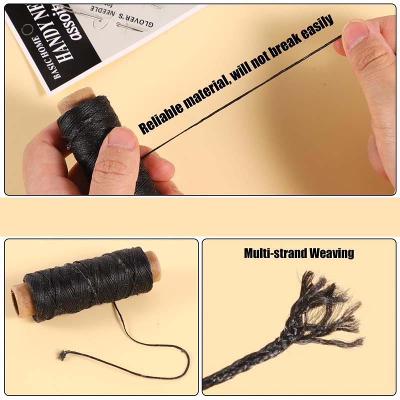 55Yards Waxed Thread with 7 Pcs Leather Needles for Hand