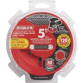 Diablo DCD050120H50G 5 in. 120-Grit Universal Hole Random Orbital Sanding Disc (50-Pack)
