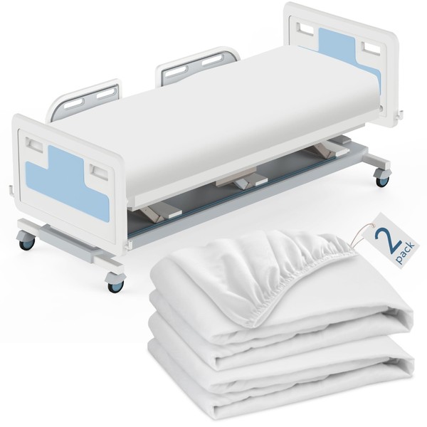 2 Pack Hospital Bed Sheets 36" x 80" x 9", Hospital Bed Fitted Sheets for Home & Hospital Care Beds, Soft Hospital Bed Sheets with Elastic All Around, White