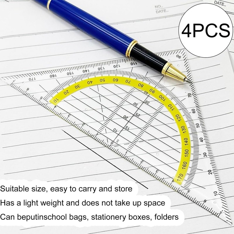 WUBAYI Set Square with Handle Transparent 14 cm Protractor for