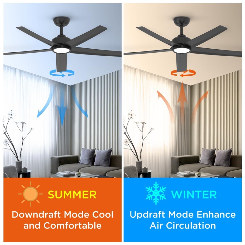 ocioc Ceiling Fans with Lights, 52 inch Black Ceiling Fan