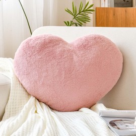 Dusty Pink Heart Pillows, Cute Heart Decorative Pillow, Heart Shaped Throw Pillows for Bed, Faux Rabbit Fur Plush Hoom Decor Pillow Cushion for Chair Sofa Living Room