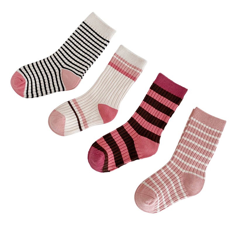 Kids Socks Mid Calf Striped Soft Breathable Combed Cotton Boys