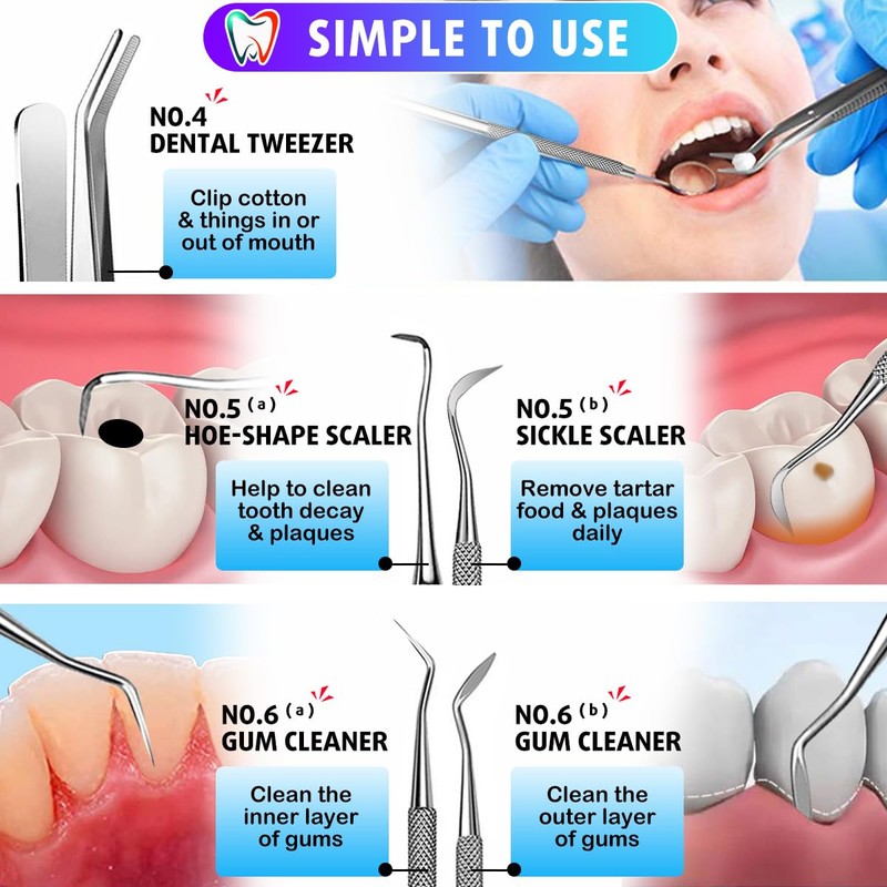 G.CATACC Dental Tools, Dental Pick Teeth Cleaning Tools Hygiene Kit,