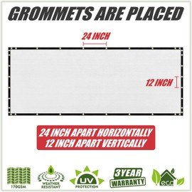 ColourTree 8' x 50' White Fence Privacy Screen Windscreen Cover Fabric Shade Tarp Netting Mesh Cloth - Commercial Grade 170 GSM - Cable Zip Ties Included - Custom