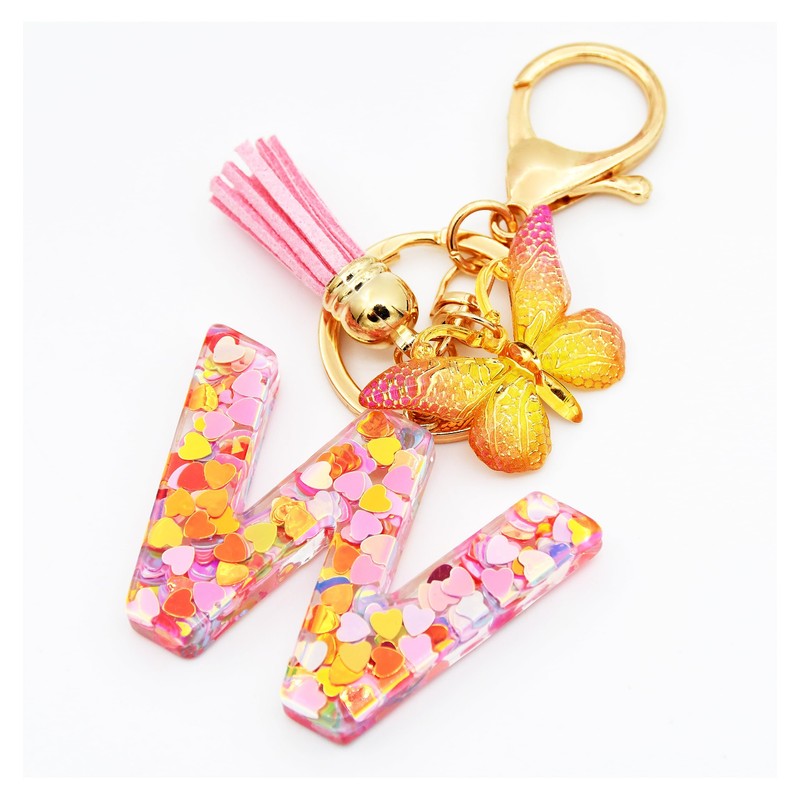 TTYY Initial Letter Keychains for Girls Women Pink Purple Green