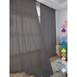 LONGTAI Window Dark Gray Sheer Curtains 90 Inches Long 2 Panels Sheer Curtain Basic Rod Pocket Panel for Bedroom Children Living Room Yard Kitchen