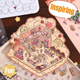 6Sets DIY 3D House Stickers Set Make Your Own Sticker Scene Therapy Supermarket Coffee Shop Restaurant 3D House Sticker Set Funny Cartoon Scene Stickers for Relief Stress (D)