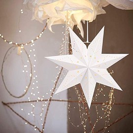 domoi Hanging Paper 7 Pointed Star Lantern, Christmas Hanging Star Decorations for Christmas Wedding Birthday Decoration