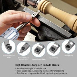 RUITOOL Carbide Wood Lathe Turning Tools Set with Bowl Sander, Including Swan Neck Hollower, Rougher, Finisher, Detailer, 1" & 2" Mandrels, Sandpapers and Aluminum Alloy Handles for Woodturning