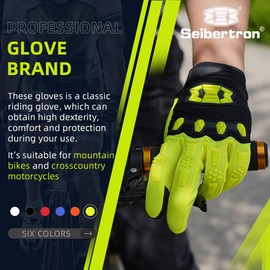 Seibertron Youth Unisex MX ATV MTB Racing Gloves - Full Finger Touchscreen Glove for Bicycle Cycling Mountain Biking Motorcycle and Motocross Fluo Yellow XS