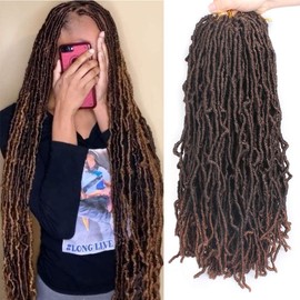 Xtrend 18 Inch/45.7 cm 21 Strands/Pack Pre Looped Natural Black Soft Nu Locs Crochet Braids Hair Synthetic Soft Dreads Locs Braiding Hair Fashion Goddess Distressed Faux Locs Curly Wavy Hair Extensions 350#