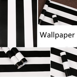 Amhao Classic Black and White Striped Wallpaper Peel and Stick Self Adhesive Paper Vinyl Film for Furniture Countertops Wall Decor 17.7inch by 79inch