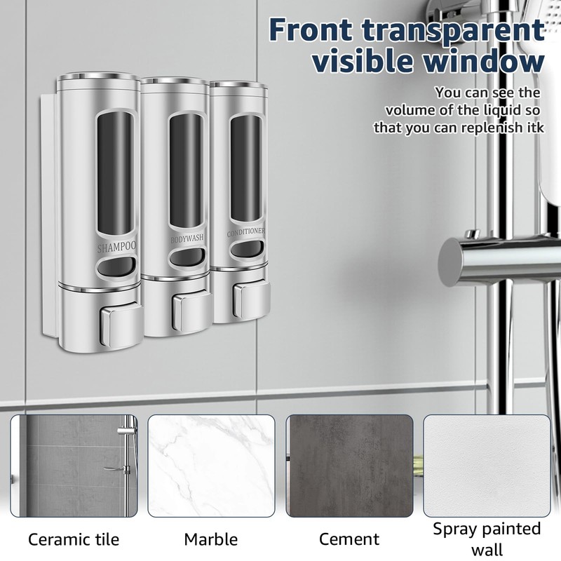 3 Chamber Shampoo Dispenser with Clear Window, Refillable Soap Dispenser