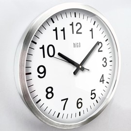 HITO 16" Silent Wall Clock Battery Operated Non Ticking Sweep Movement Glass Cover Silver Aluminum Frame, for Kitchen, Bedroom, Home Office, Living Room Decor