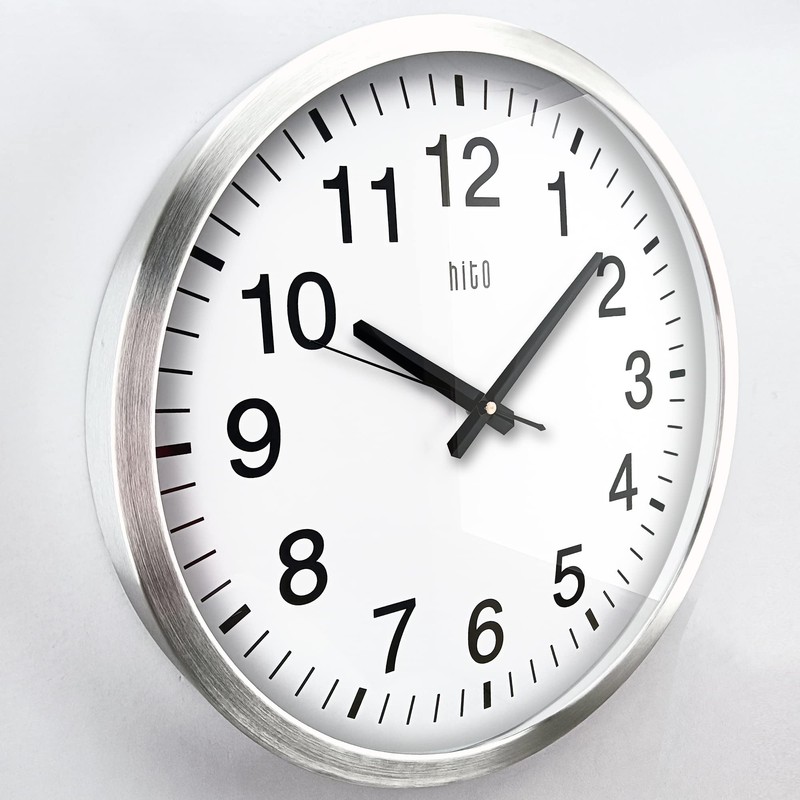 HITO 16" Silent Wall Clock Battery Operated Non Ticking Sweep