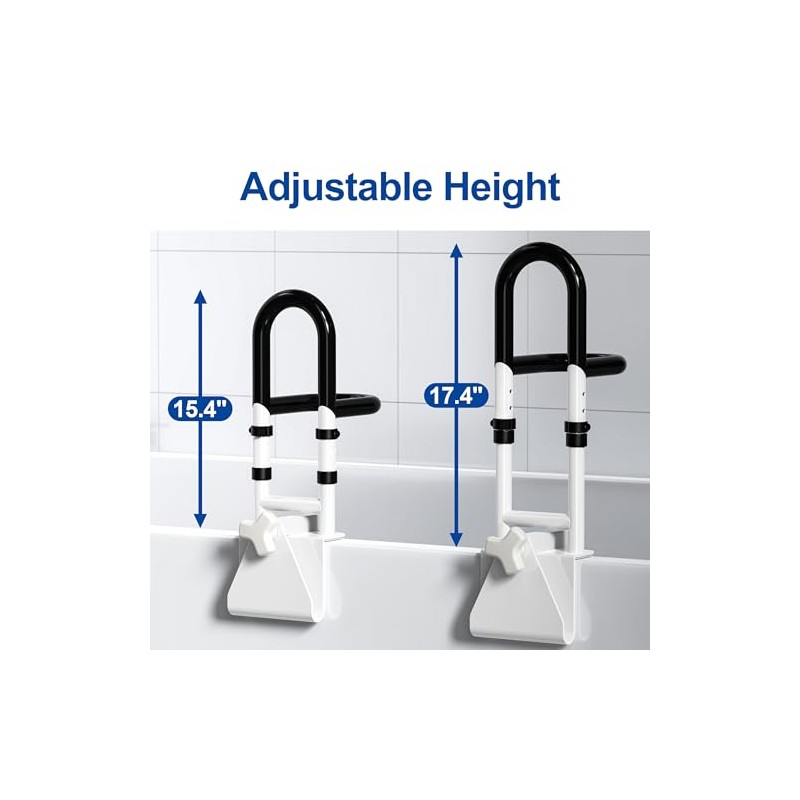 Adjustable Bathtub Safety Rail with Double Grip, 14–18 Inch Height