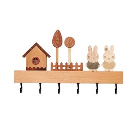 Tefola Key Holder Wall Mount, Decorative Wooden Key Hooks Rustic Key Rack with 6 Hooks for Home Decor Tree House Key Hanger Key Organizer Entryway Hallway (Style B)