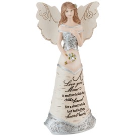 Pavilion Gift Company Love You Mom-A Mother Child's Hand for A Short Heart Forever 7.5" Angel Holding Flowers, 7.5 Inch, Beige