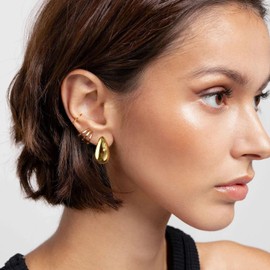 18K Gold Chunky Earrings for Women, Thick Hoop Earrings for Women, Lightweight Waterdrop Hollow Open Hoops, Hypoallergenic Gold-Plated Earrings, Fashion Jewellery Gifts for Women Girls, Sterling