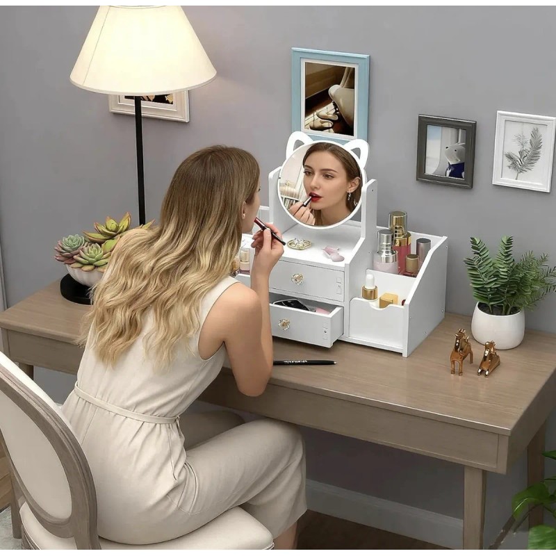 Caja De Almacenamiento De Cosméticos Multifuncional + Espejo
