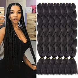 Xtrend 6 Packs 24 Inch Natural Black Jumbo Braiding Hair for Twist Box Braid Hair Kanekalon Braiding Hair High Temperature Synthetic Braiding Hair for Women (6 Packs, 1B#)