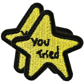 XMJY You Tried Star Patch, 2 Pcs Funny Morale Patches with Hook and Loop, Small Yellow Embroidered Tactical Patches for Backpacks, Dog Harnesses, Army Vests, Gym Bags, Hats, Helmets