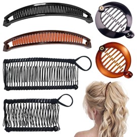 SHEHARUHI 6PCS Vintage Grip Comb Sets with Fish Shape and Banana Hair Clips, No Crease for Natural, Curly, Thick or Wavy Hair, Classic Look in Small and Large sizes for Women