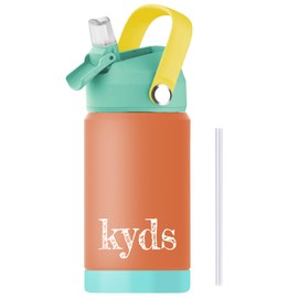 kyds® Trinkflasche Kinder, Thermo Edelstahl Wasserflasche, Auslaufsicher, mit Trinkhalm, hygienischer Klappdeckel, BPA-frei, spülmaschinenfest, Trinkflasche für Schule Sport (Red/Blue, 350ml)