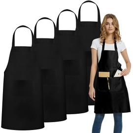 Ausein Delantales 4 Piezas, Mandiles de Cocina Mujer Impermeable con Bolsillos Dobles Ampliados, Mandil Parrillero Hombre para Chef, Hogar, Restaurante, Jardinería, Barbacoa, Cocinar, Hornear (Negro)