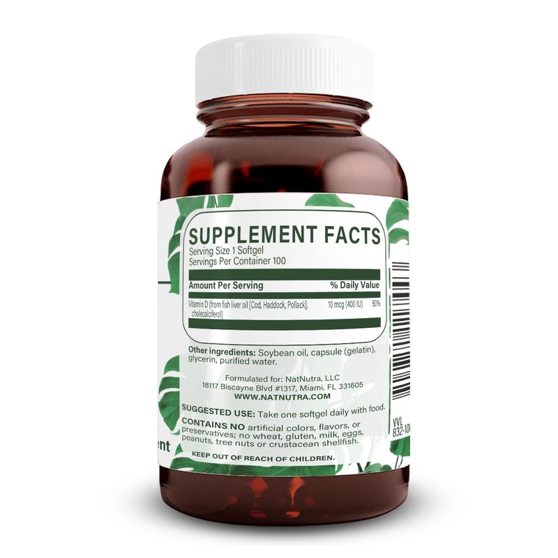 Natural Nutra 100 Vitamin D3 400 IU Softgels - VIT