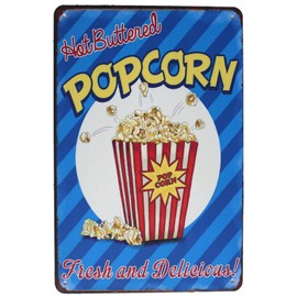SUMIK Popcorn Fresh and Delicious, Metal Tin Sign, Vintage Poster Plaque Store Kitchen Home Wall Decor