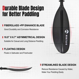 WONITAGO Kayak Paddles with Aluminum Shaft and Reinforced PP Blade, Floating Kayaking Oars, 2 Piece, 220 cm/86 in, Black