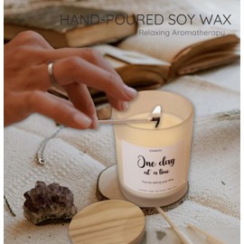 Aromatherapy Candle for Home Scented, Lavender Scented Soy Candle with Wooden Lid, One Day at a Time Candle for Birthday, Mothers Day, 4.7oz Relaxing Candles for Women, Encouragement, Thinking of You