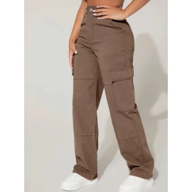 Pantalón Tipo Cargo Recto Para Mujer Color Café
