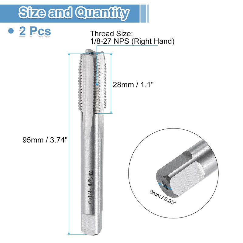 sourcing map 2pcs Straight Flute Thread Tap, 1/4-18 NPS Screw