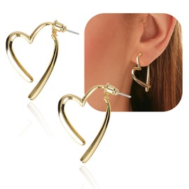 Ohrringe Creolen Herz Damen Creolen Herz Ohrringe Dick Leichte Ohrringe Creolen Herz Kleine für Damen Frauen Mädchen Liebes-Herz-Hypoallergene Ohrring-Tropfen (Golden)