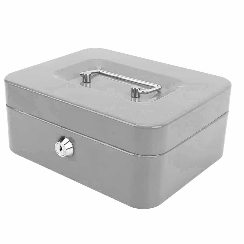 Small Locking Cash Box Portable Double Layers Safe Metal Money