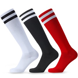 sevening Kids Knee High Soccer Socks - 3 Pairs Long Football Socks， for 6-12 Year Youth