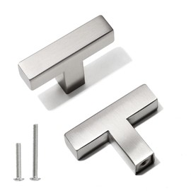 Redunest Bar Cabinet Pulls - 2 Pack Square Brushed Nickel Drawer Knobs, Stainless Steel Single Hole Cupboard Hardware