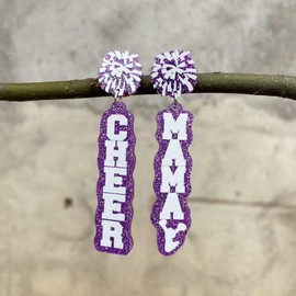CHEER MAMA Earrings Acrylic Mom Glitter Letter Drop Dangle Earrings Game Day Cheerleading Mother's Day Gift-purple
