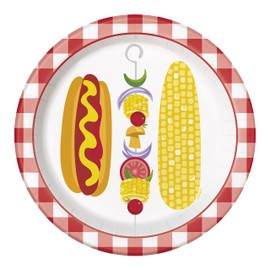 Classic BBQ Round Dinner Plates - 9" (Pack of 8) - Multicolor & Durable Design Tableware, Perfect For Birthday & Themed Parties