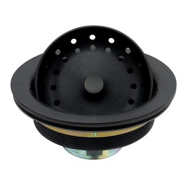 LQS Kitchen Sink Drain Assembly, Sink Drain Basket Strainer, Stainless Steel Removable Sink Strainer Basket and Stopper with Decor Flat Cover 3-1/2-inches (Black with Cover)