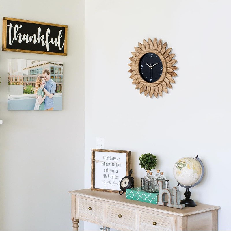 Honiway Wall Clock Battery Operated 12 in Rustic Wood Boho