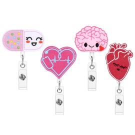 OFFCUP Nurse Badge Holder, Pack of 4 Nurse Badge Reel, Retractable Badge Holder, Cartoon ID Badge Holder with Clip for Nurse, Doctor, Teacher