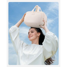 LOVEVOOK Toiletry Bag Women's Large Lightweight Travel Cosmetic Bag Wide Open Toiletry Bag with Wet Compartment Waterproof Wash Bag Make Up Bag Beauty Case with Handle for Travel Holiday, beige, L