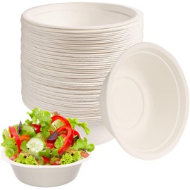 ECONX 50pc 6inch 12oz Compostable Biodegradable Paper Bowls Eco Friendly Disposable Bagasse Bowl Safe for Hot and Cold Foods Perfect for Picnics BBQ Parties Weddings Xmas, Sugarcane Bowls (31549498)